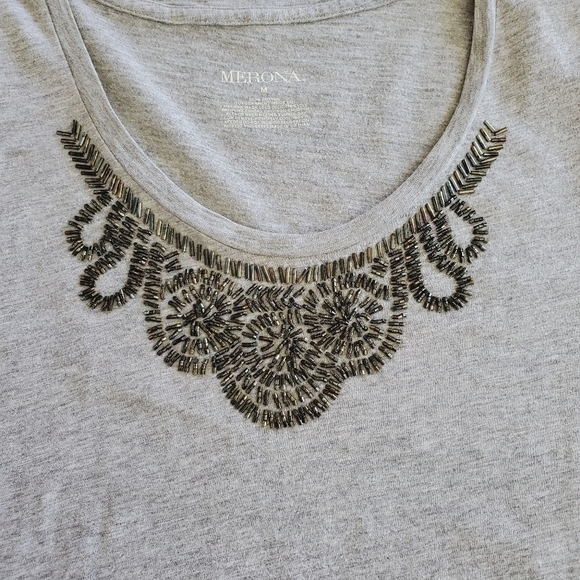 1172 * Merona Beaded Scoop Neckline Tee Gray Size M - Picture 5 of 7
